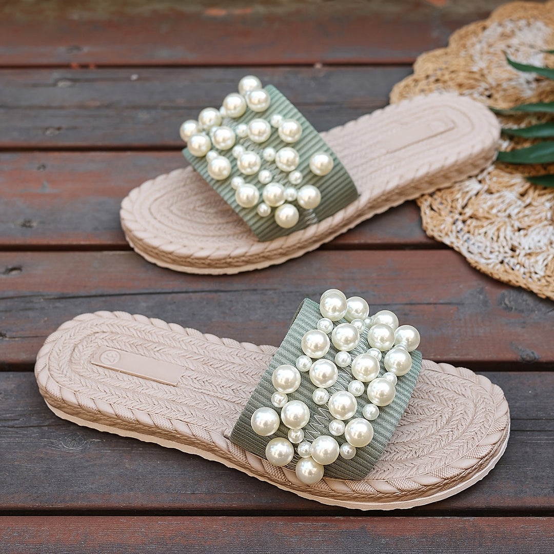 Fruxith | Flache Sandalen mit dekorativen Perlen und maximalem Komfort