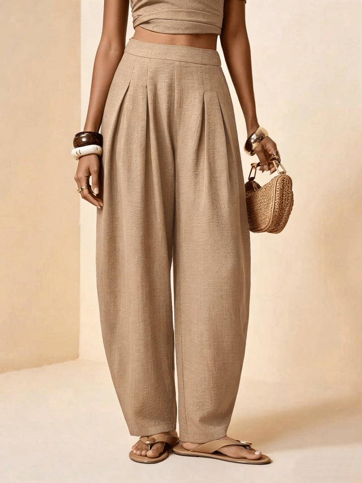 Droveaux | Elegante Gerade Hose mit Elastischem Bund und Falten