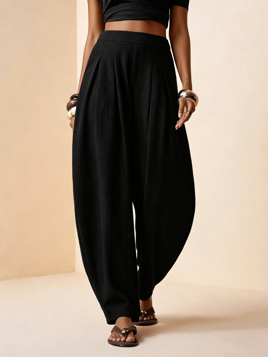 Droveaux | Elegante Gerade Hose mit Elastischem Bund und Falten