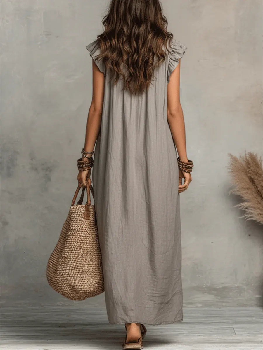 Hadira | Freizeitkleid aus Baumwolle und Leinen mit Rüschen und künstlerischem Stil