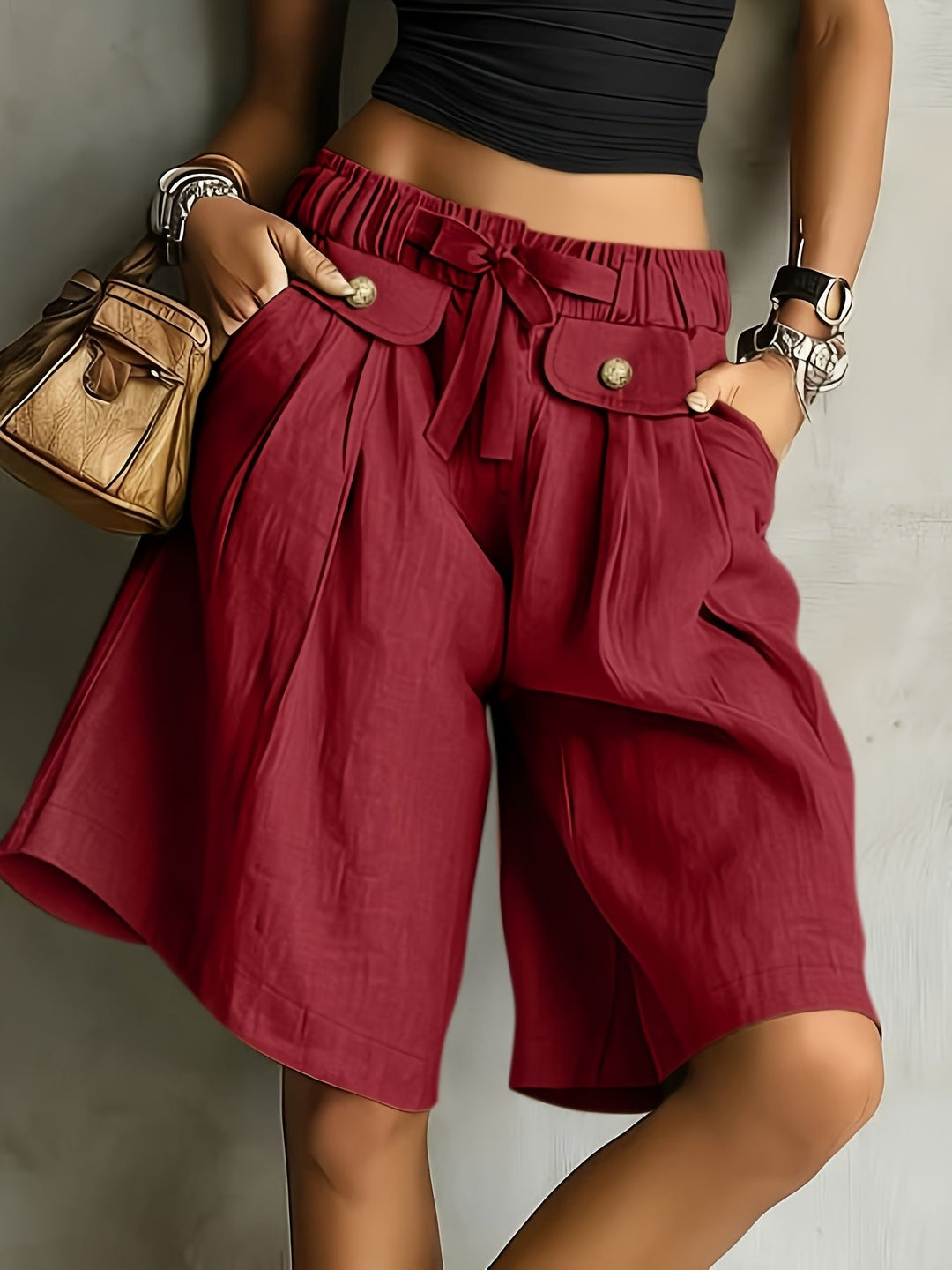 Cleo | Hochtaillierte Bermudas mit Kordelzug und Vintage-Casual-Stil