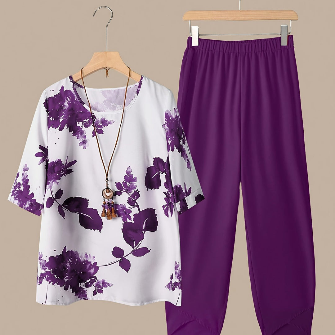 Fynley | Bedrucktes Zweiteiliges Set mit Bluse und Bequemer Hose