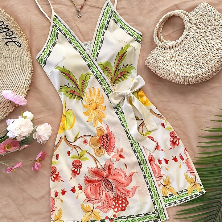 Dara | Langes Tropical Kleid mit V-Ausschnitt und Blumenmuster
