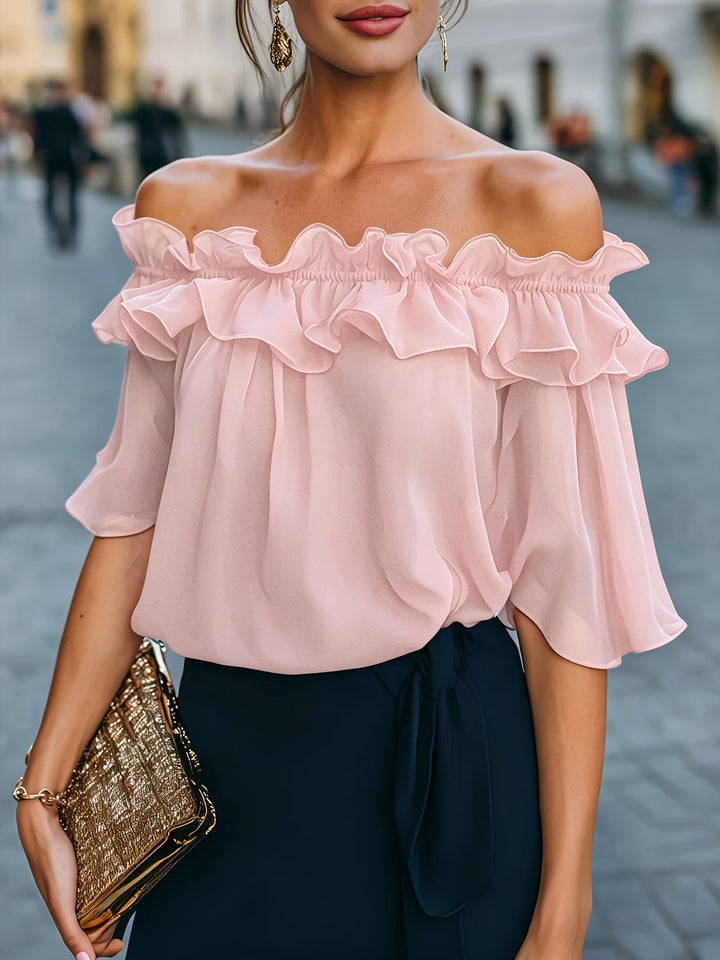 Bruvelle | Elegante Bluse mit schulterfreien Ärmeln und kurzen Ärmeln