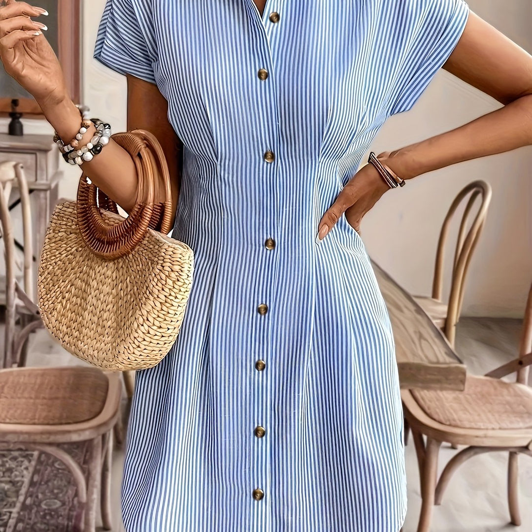 Corinna | Striped Shirt Dress with High Waist and A-Line Silhouette