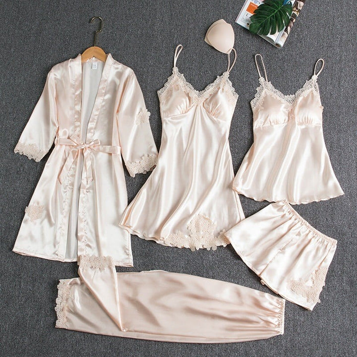 Rosmira | Weiches Satin-Bademantel und Nachtwäsche-Set