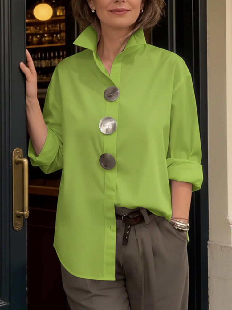Davinae | Elegante Bluse aus Baumwolle und Leinen mit Kragen und Metallknöpfen