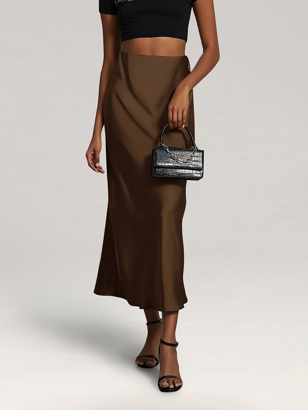 Greya | Midi-Satinrock mit Hoher Taille und Eleganter Fall