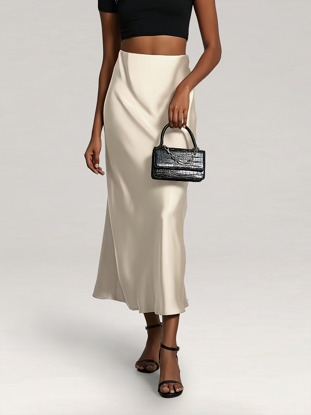 Greya | Midi-Satinrock mit Hoher Taille und Eleganter Fall