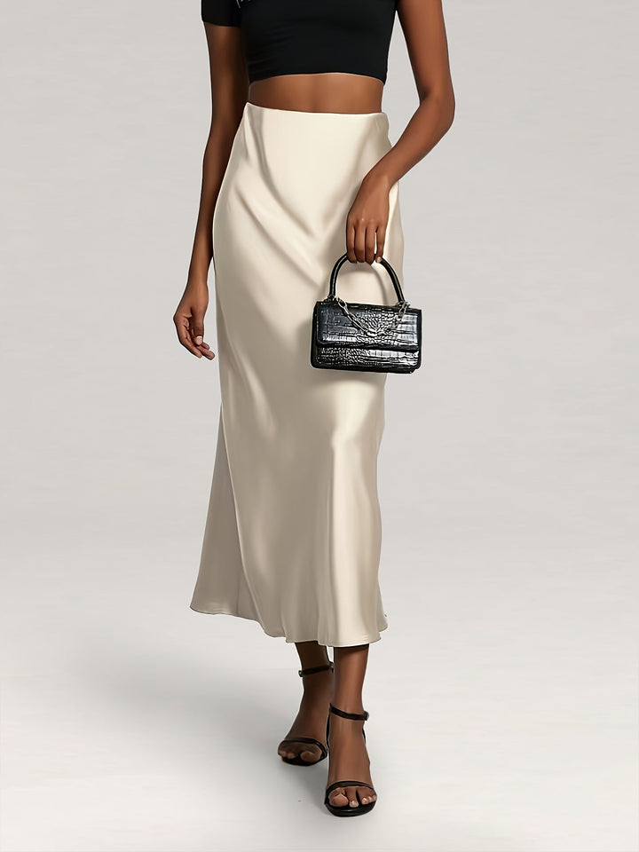 Greya | Midi-Satinrock mit Hoher Taille und Eleganter Fall