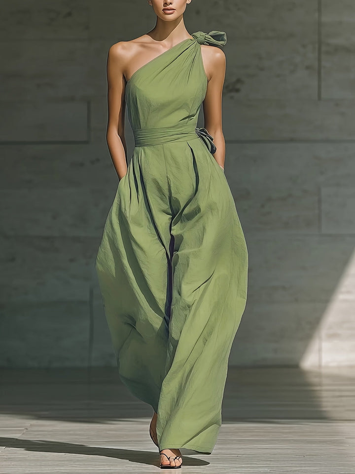Juveth | Eleganter Ein-Schulter-Jumpsuit mit weitem Bein und definiertem Taillenschnitt