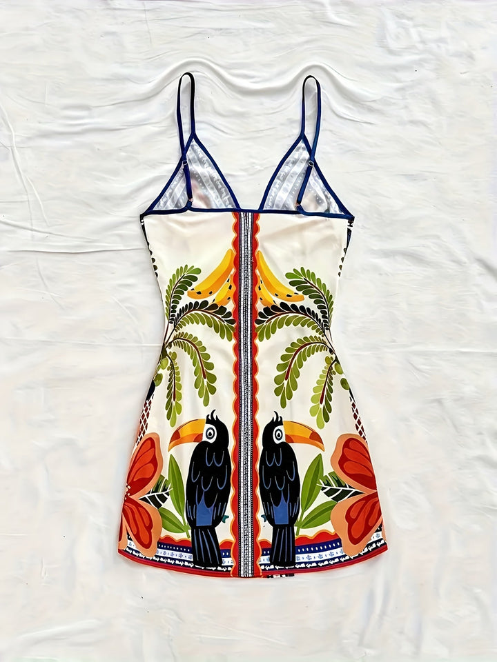 Dara | Langes Tropical Kleid mit V-Ausschnitt und Blumenmuster