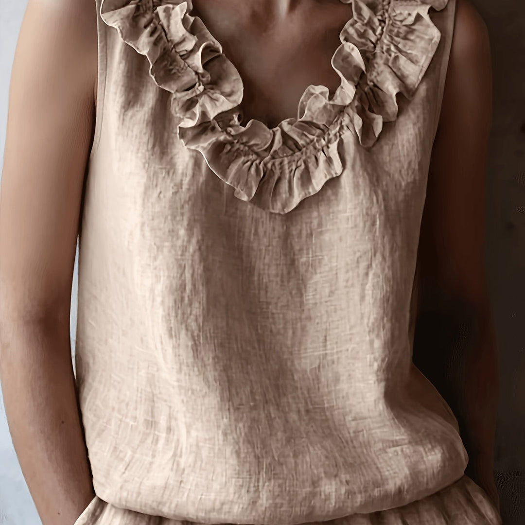 Katherine | Ärmellose Bluse mit Rüschen im lockeren Schnitt für Frühling/Sommer