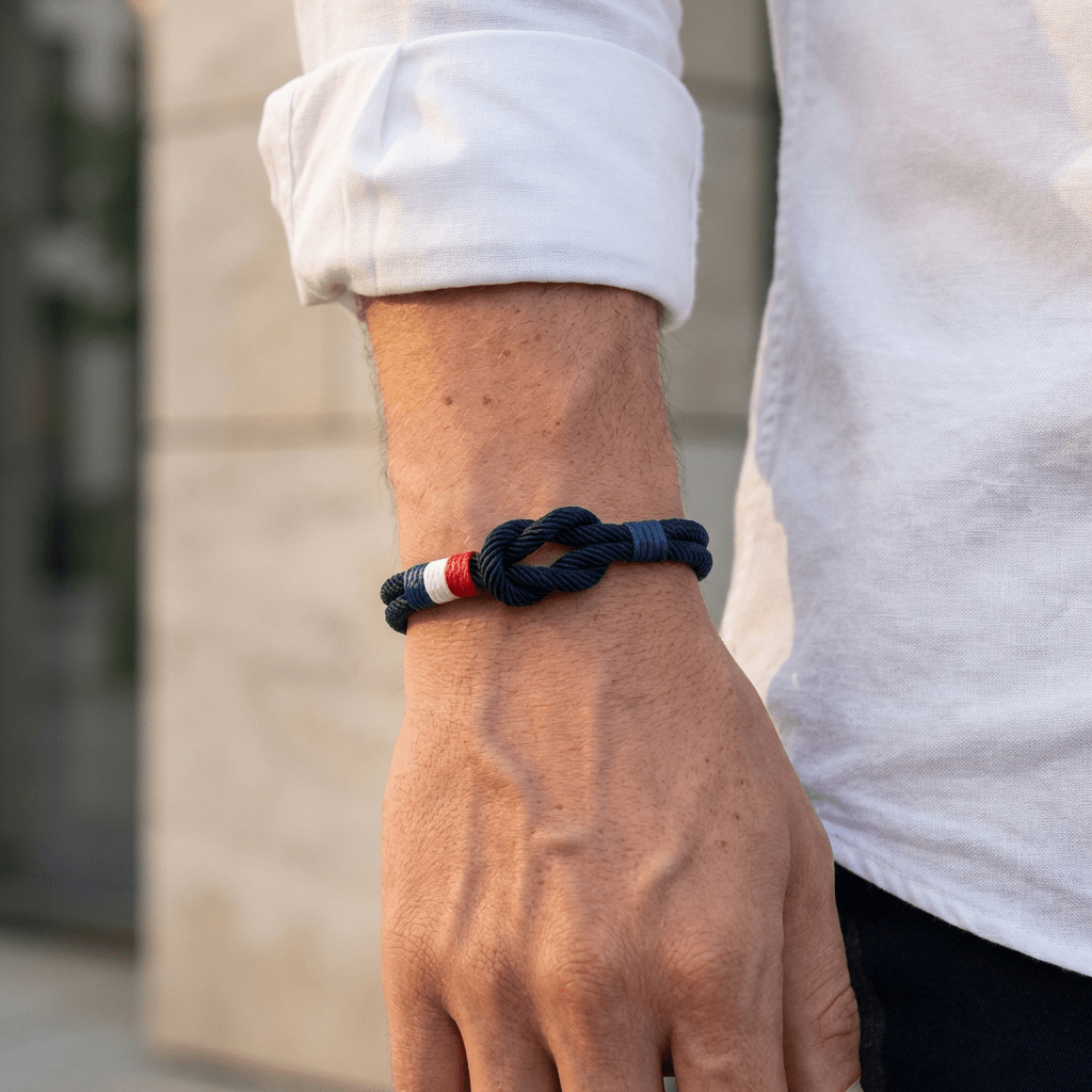 Porter | Armband aus Kordel mit Knoten und französischer Flagge, verstellbar