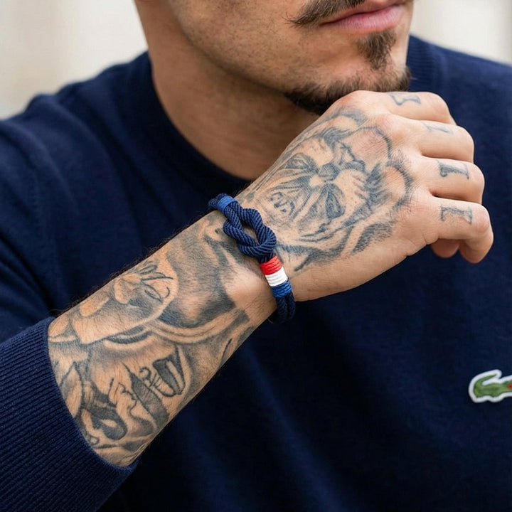 Porter | Armband aus Kordel mit Knoten und französischer Flagge, verstellbar
