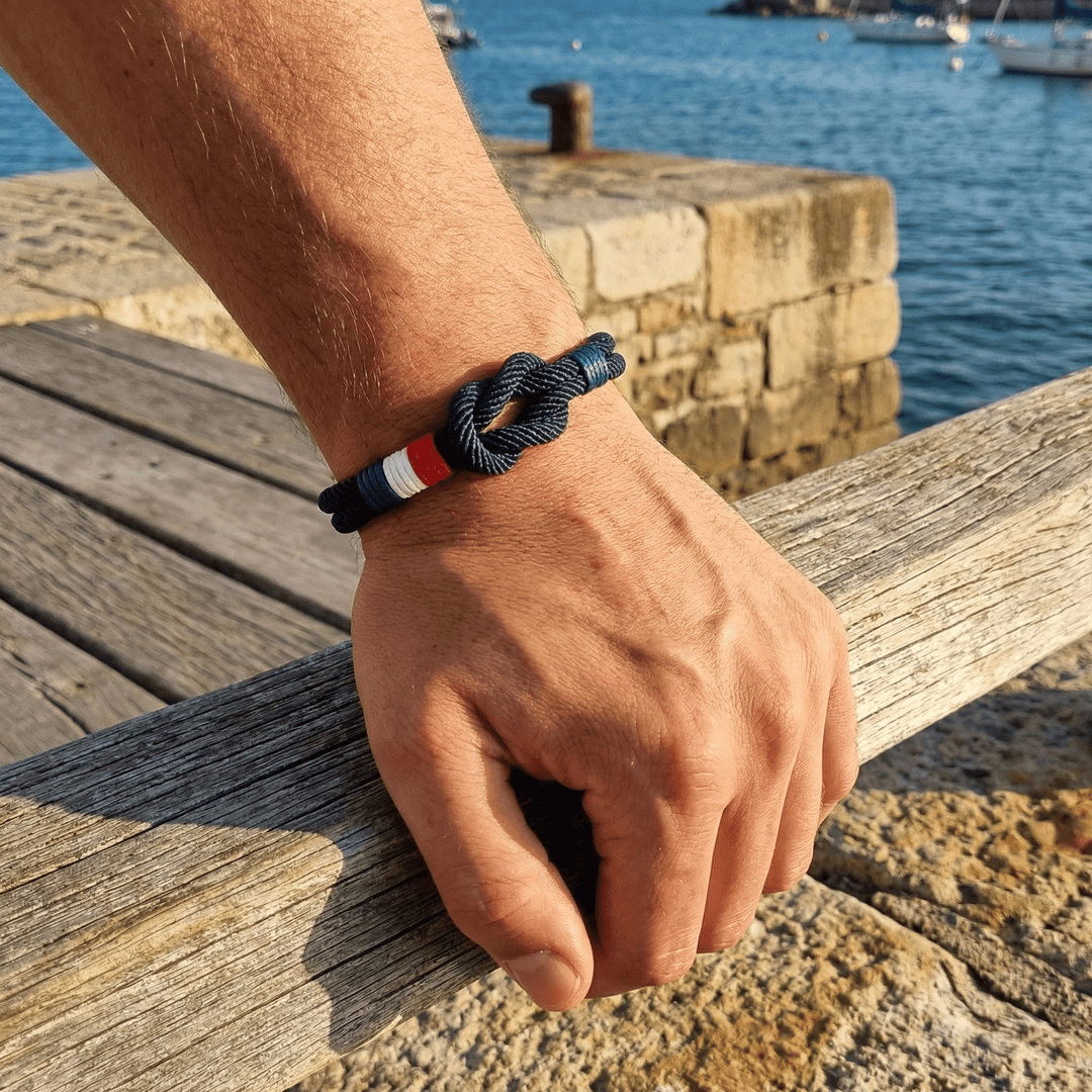 Porter | Armband aus Kordel mit Knoten und französischer Flagge, verstellbar