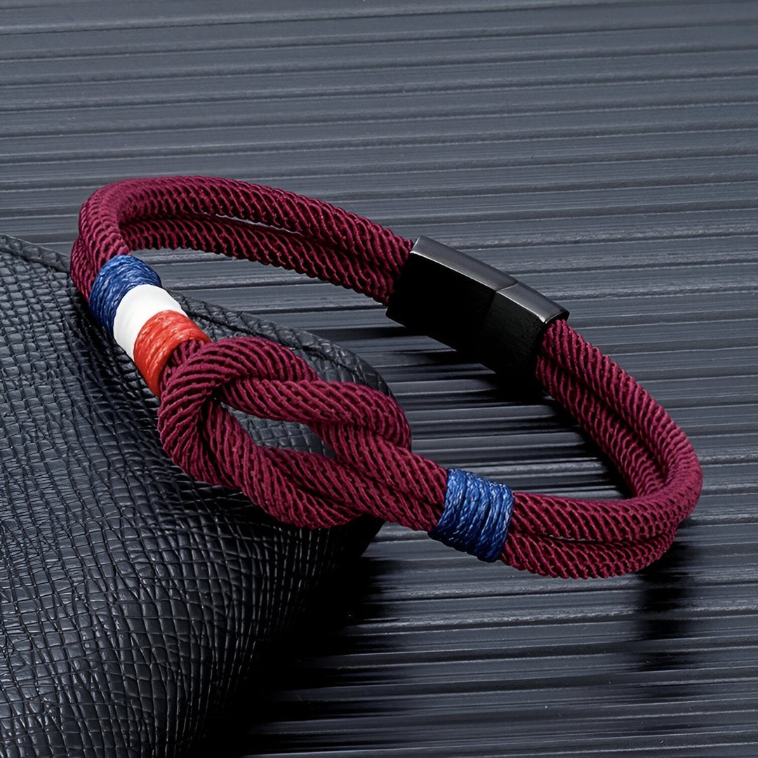 Porter | Armband aus Kordel mit Knoten und französischer Flagge, verstellbar