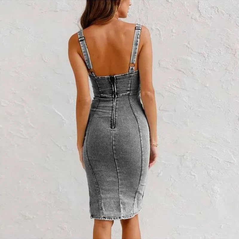 Delira | Enganliegendes Jeanskleid für Frauen mit verstellbarem Gürtel