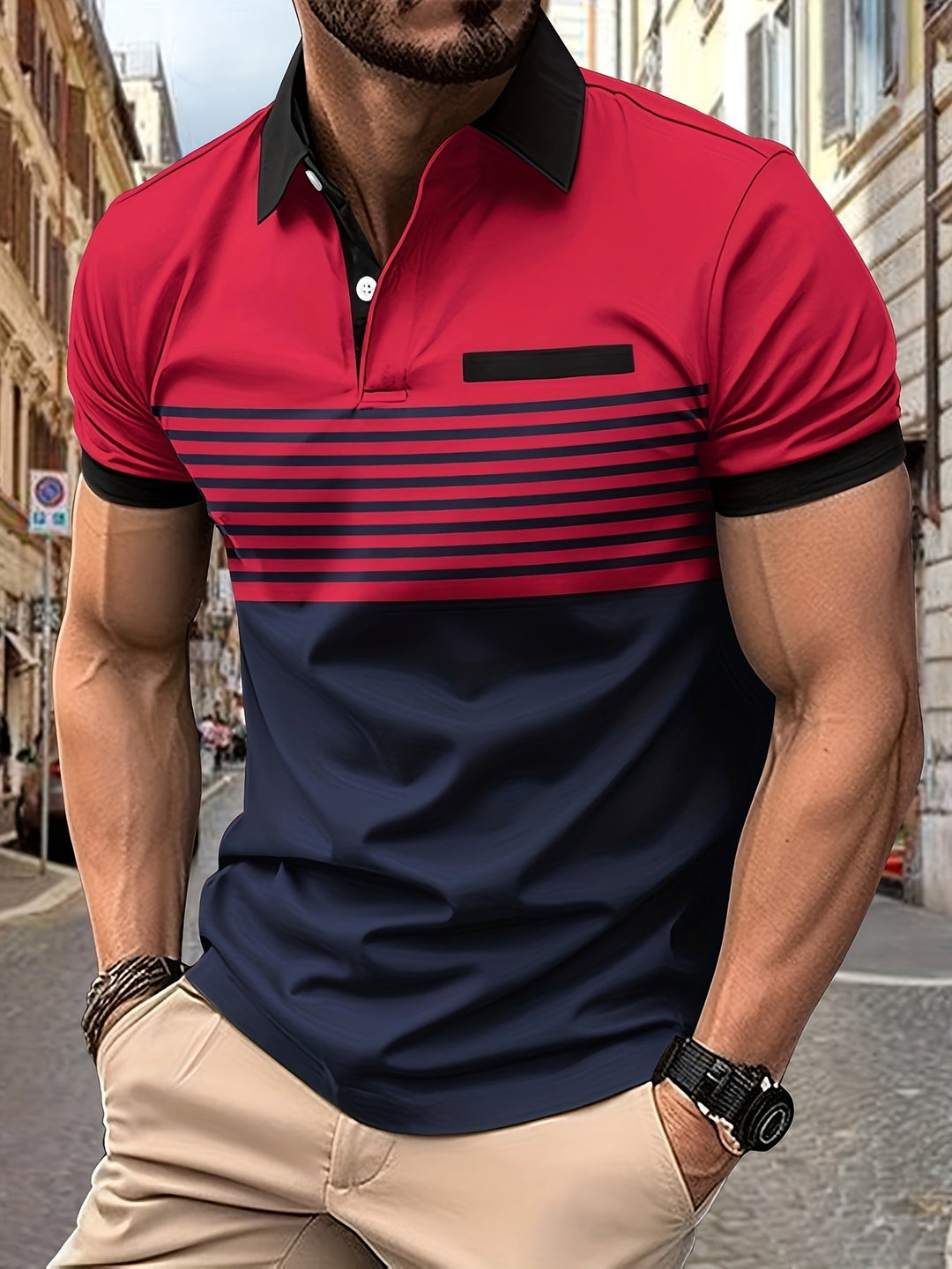 Korvexi | Freizeit-T-Shirt für Herren mit feinen Streifen und kurzen Ärmeln