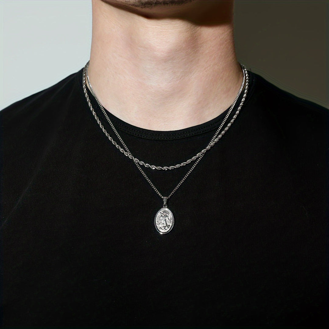 Seraphine | Men's Oval Twist Chain Stainless Steel Necklace, Casual Daily Fashion Accessory