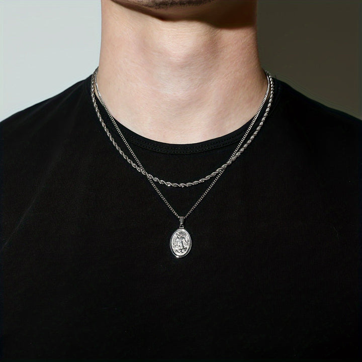 Seraphine | Men's Oval Twist Chain Stainless Steel Necklace, Casual Daily Fashion Accessory