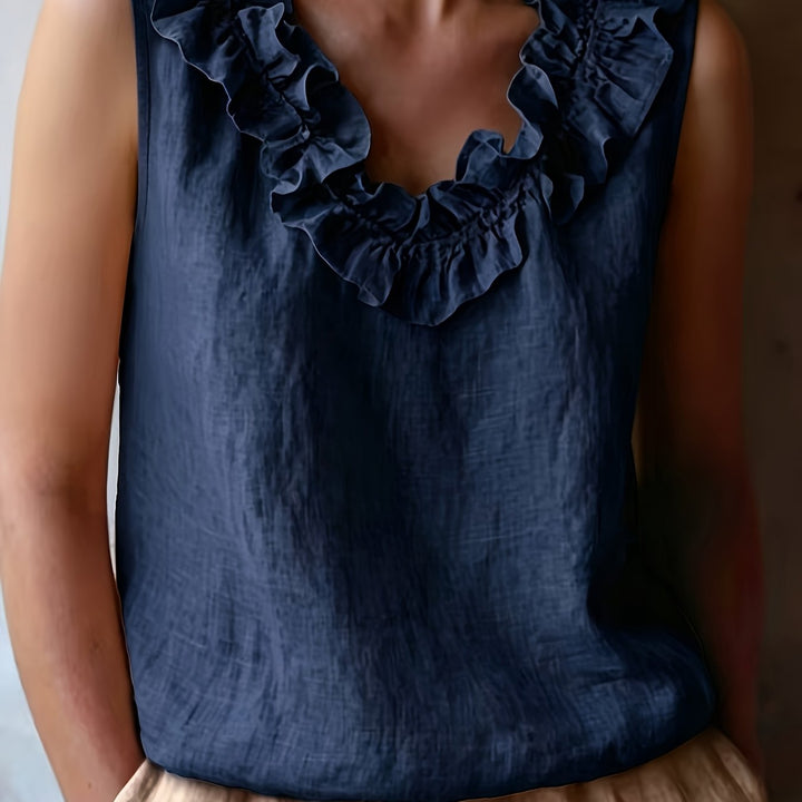 Katherine | Ärmellose Bluse mit Rüschen im lockeren Schnitt für Frühling/Sommer