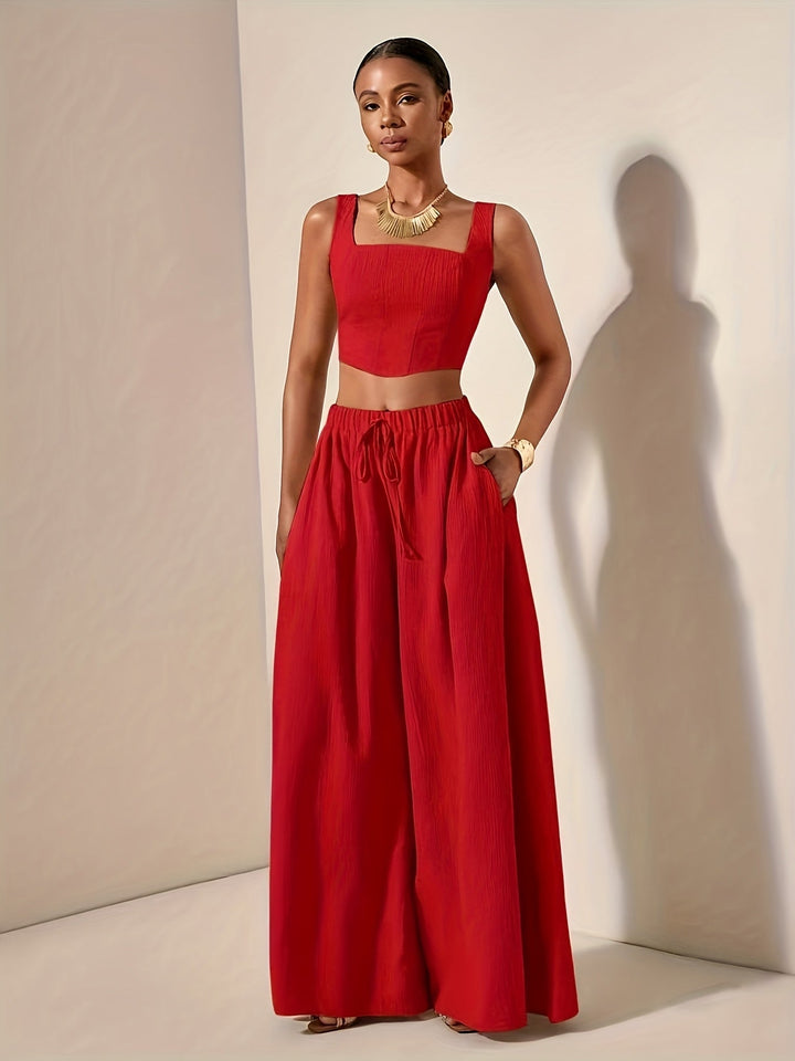 Alessia | Set aus Top mit Trägern und weit geschnittenen Hosen mit Taschen