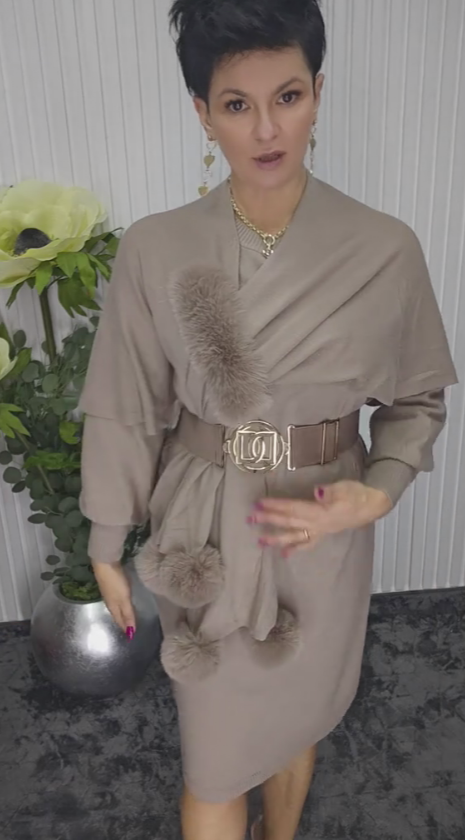 Danira | Damen Langarmkleid mit weichem dekorativem Schal