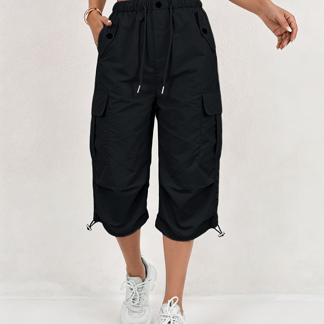 Mireille | Damen Capri Cargo-Hosen aus schnelltrocknendem Material mit elastischem Bund und Kordelzug - Leicht und elastisch, geeignet für - Outdoor-Hosen, Multifunktionshosen, Maschinenwaschbar, lockere Passform in mittellanger Länge für Reisen, Freizeit