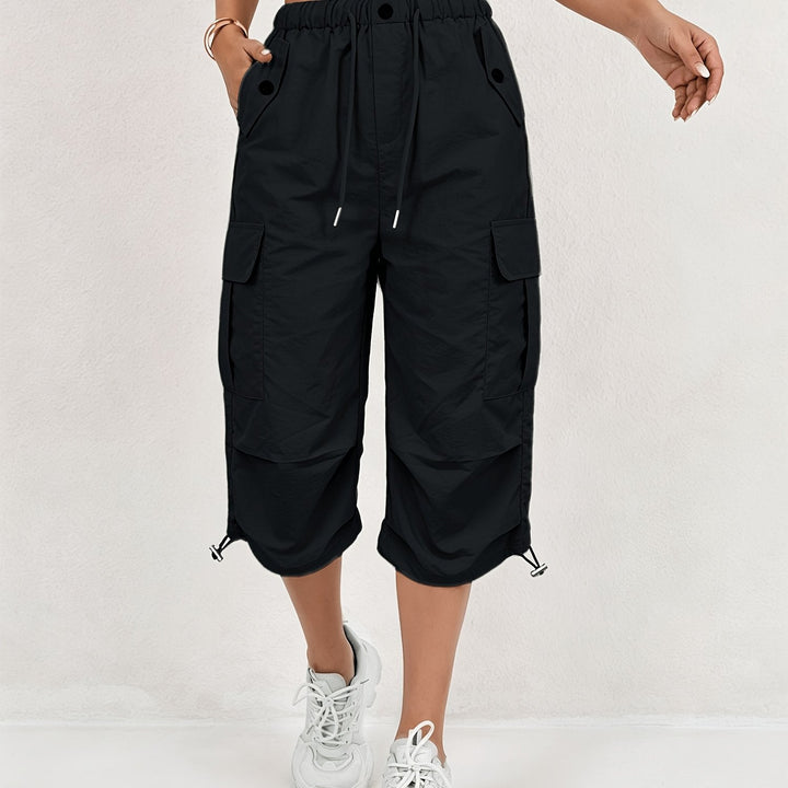 Mireille | Damen Capri Cargo-Hosen aus schnelltrocknendem Material mit elastischem Bund und Kordelzug - Leicht und elastisch, geeignet für - Outdoor-Hosen, Multifunktionshosen, Maschinenwaschbar, lockere Passform in mittellanger Länge für Reisen, Freizeit