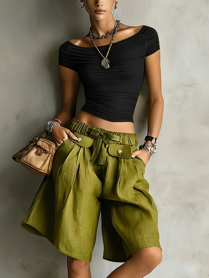 Cleo | Hochtaillierte Bermudas mit Kordelzug und Vintage-Casual-Stil