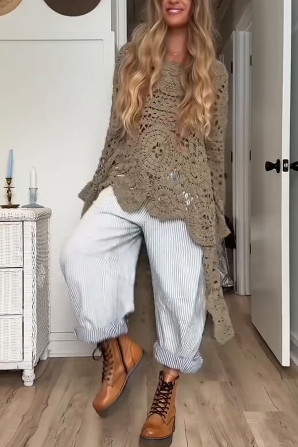 April | Lange Boho-Häkelbluse