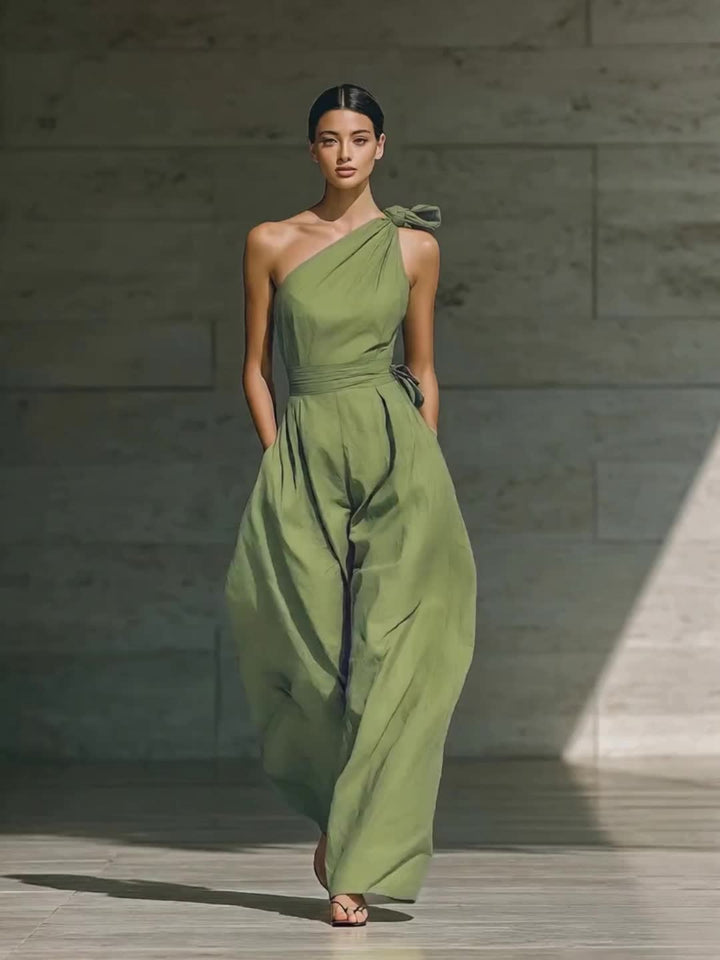 Juveth | Eleganter Ein-Schulter-Jumpsuit mit weitem Bein und definiertem Taillenschnitt
