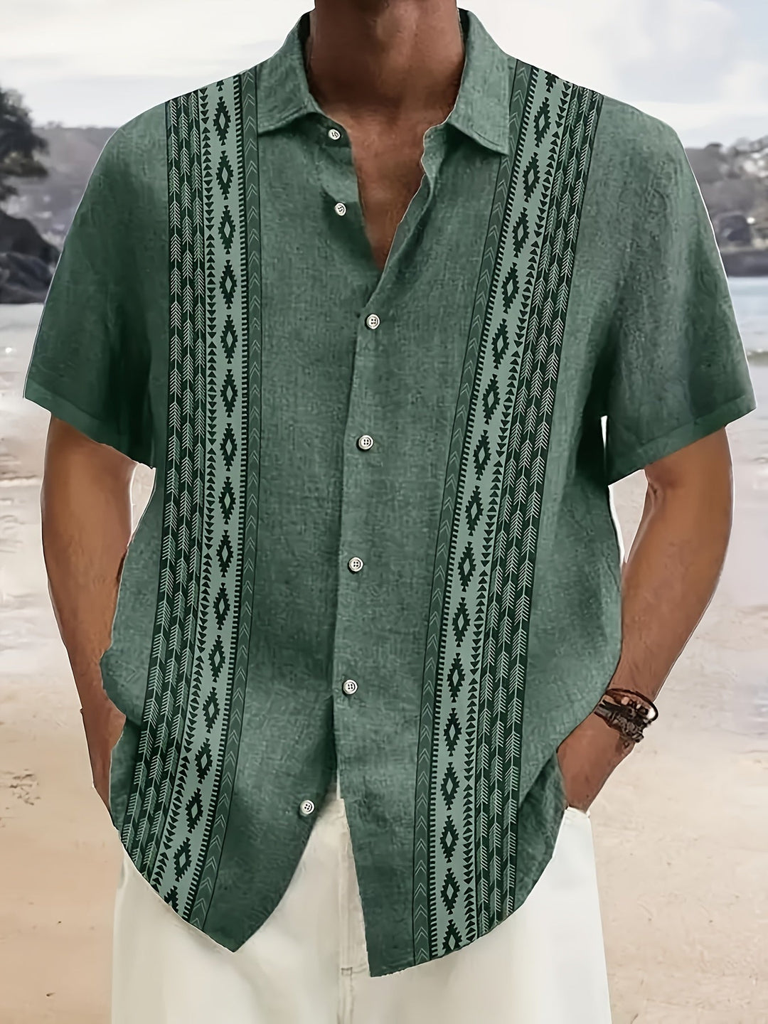 Carter | Vintage-Hemd für Herren mit ethnischem Druck und tropischem Stil