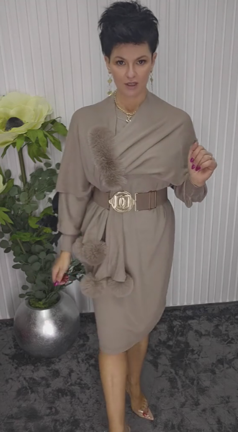 Danira | Damen Langarmkleid mit weichem dekorativem Schal