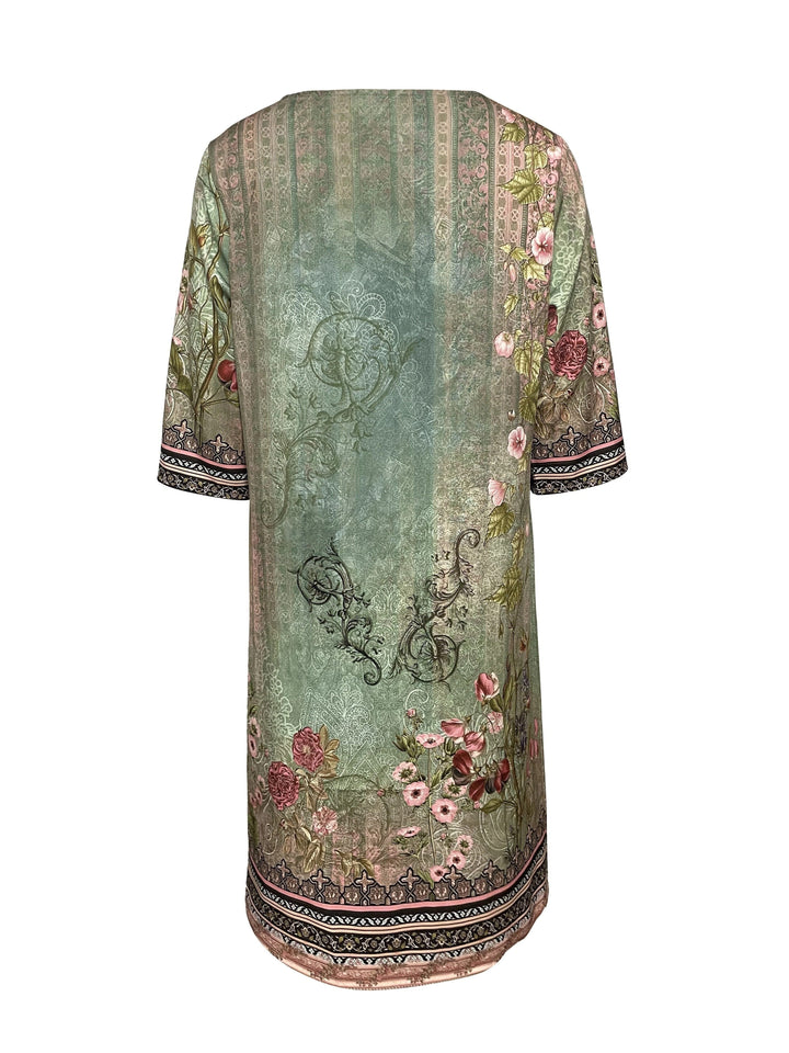 Ariella | Vintage V-Neck Dress with 3/4 Sleeve and Relaxed Fit
