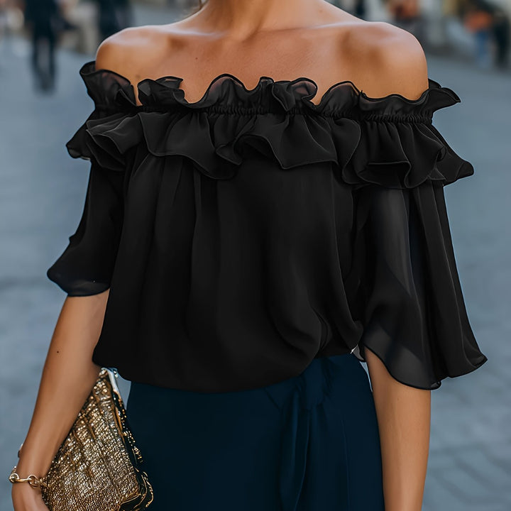Bruvelle | Elegante Bluse mit schulterfreien Ärmeln und kurzen Ärmeln