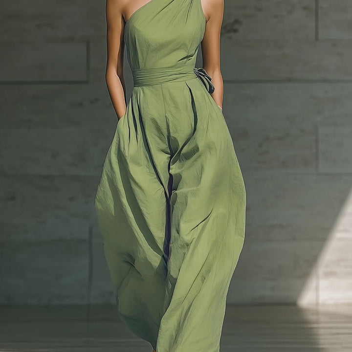 Juveth | Eleganter Ein-Schulter-Jumpsuit mit weitem Bein und definiertem Taillenschnitt