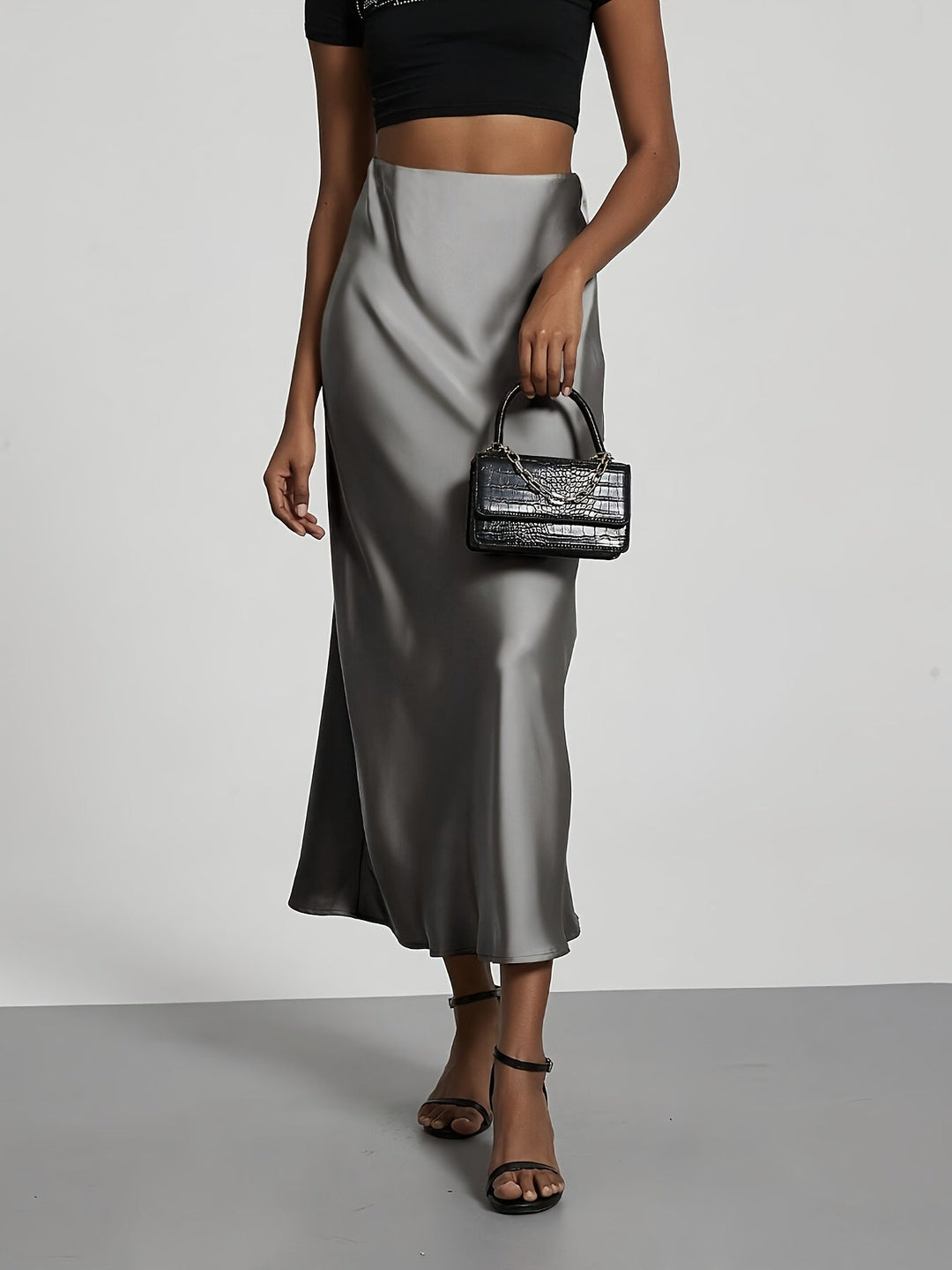 Greya | Midi-Satinrock mit Hoher Taille und Eleganter Fall