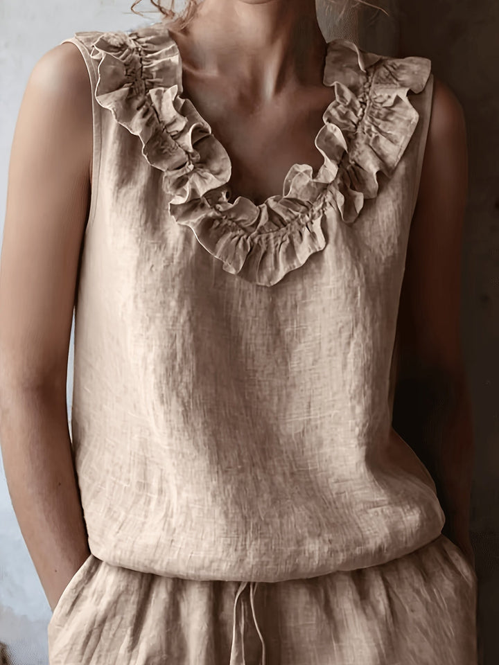 Katherine | Ärmellose Bluse mit Rüschen im lockeren Schnitt für Frühling/Sommer