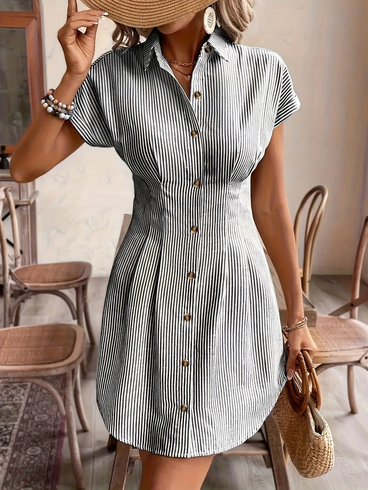 Corinna | Striped Shirt Dress with High Waist and A-Line Silhouette