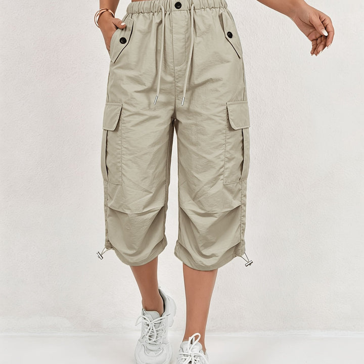 Mireille | Damen Capri Cargo-Hosen aus schnelltrocknendem Material mit elastischem Bund und Kordelzug - Leicht und elastisch, geeignet für - Outdoor-Hosen, Multifunktionshosen, Maschinenwaschbar, lockere Passform in mittellanger Länge für Reisen, Freizeit