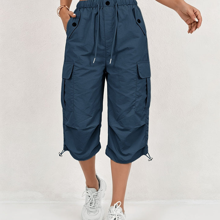 Mireille | Damen Capri Cargo-Hosen aus schnelltrocknendem Material mit elastischem Bund und Kordelzug - Leicht und elastisch, geeignet für - Outdoor-Hosen, Multifunktionshosen, Maschinenwaschbar, lockere Passform in mittellanger Länge für Reisen, Freizeit