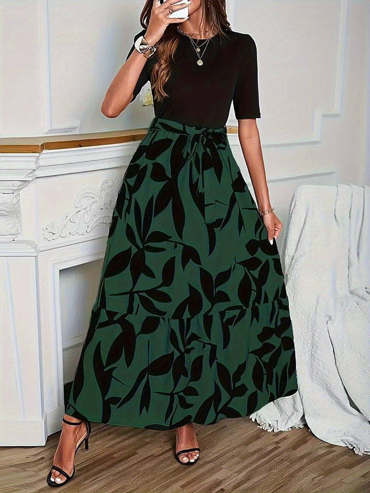 Vanya | Elegantes Midi-Kleid mit geometrischem Muster und Puffärmeln