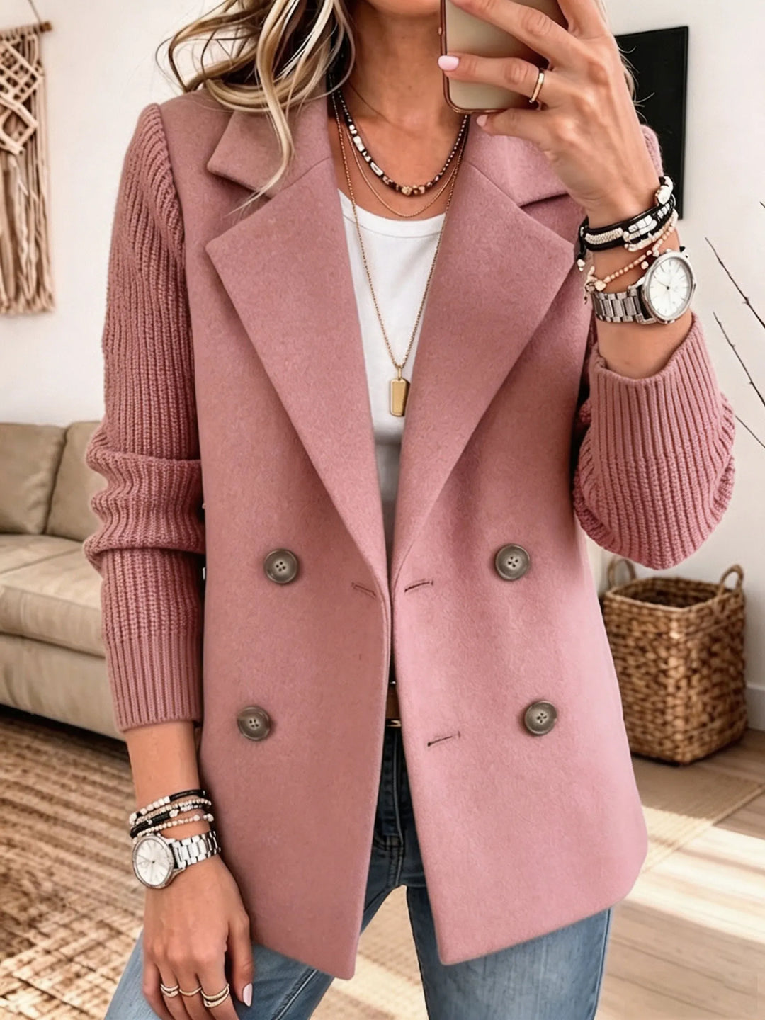 Nicole | Eleganter Blazer mit Strickärmeln und klassischem Design