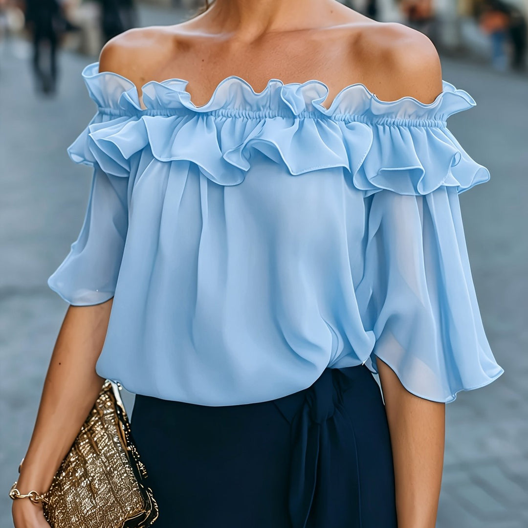 Bruvelle | Elegante Bluse mit schulterfreien Ärmeln und kurzen Ärmeln