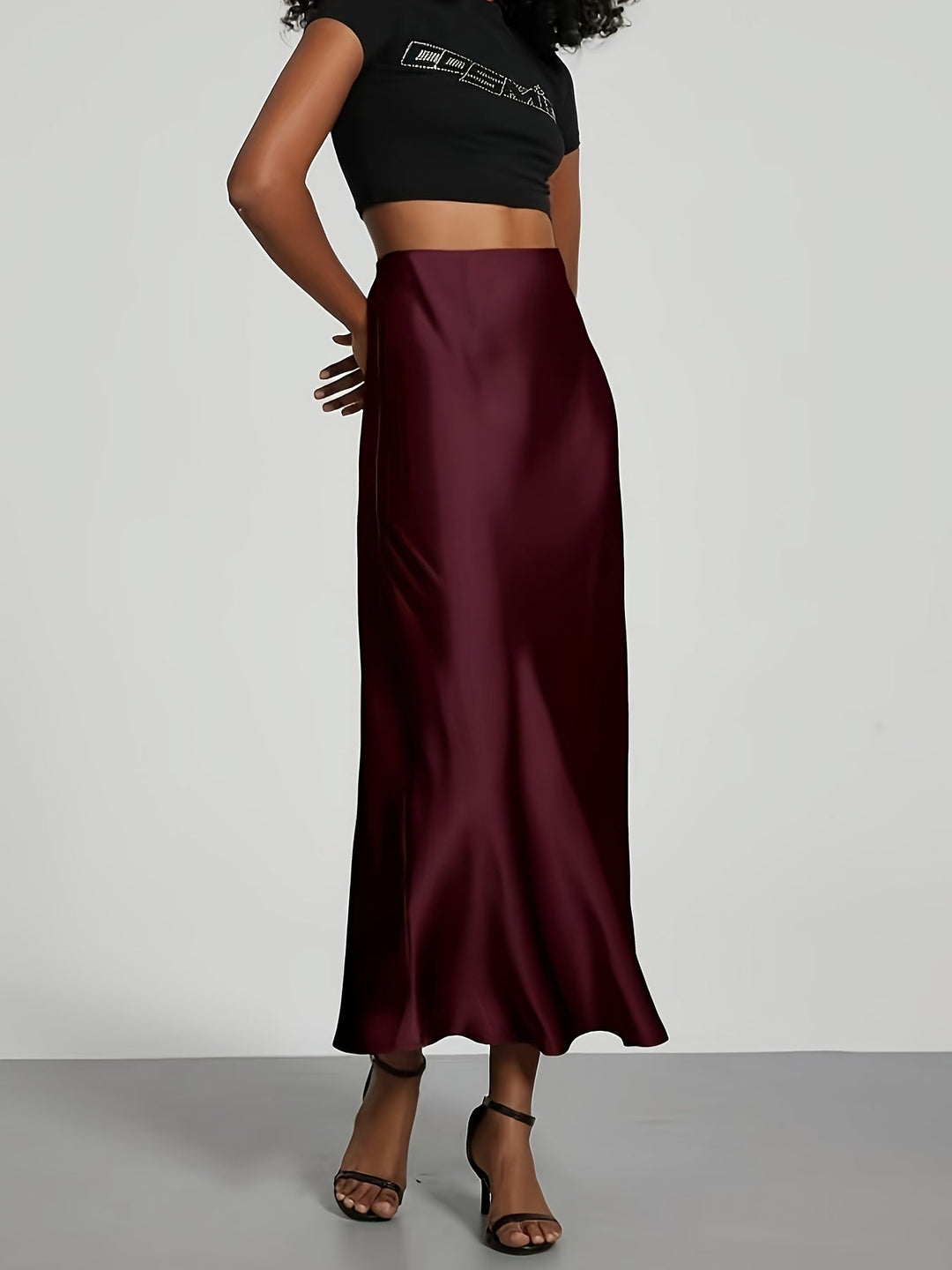 Greya | Midi-Satinrock mit Hoher Taille und Eleganter Fall