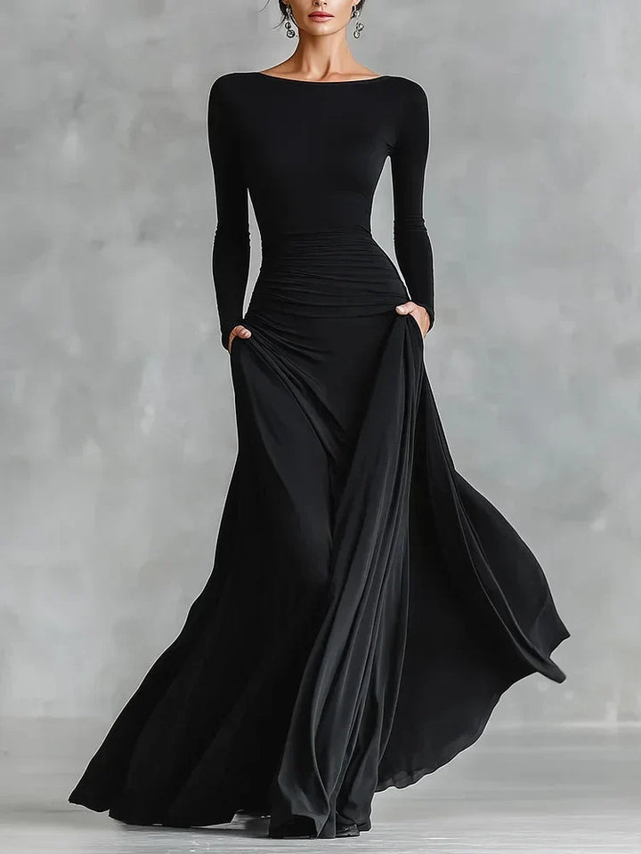 Kaitlyn | Langärmliges, gerafftes Maxikleid