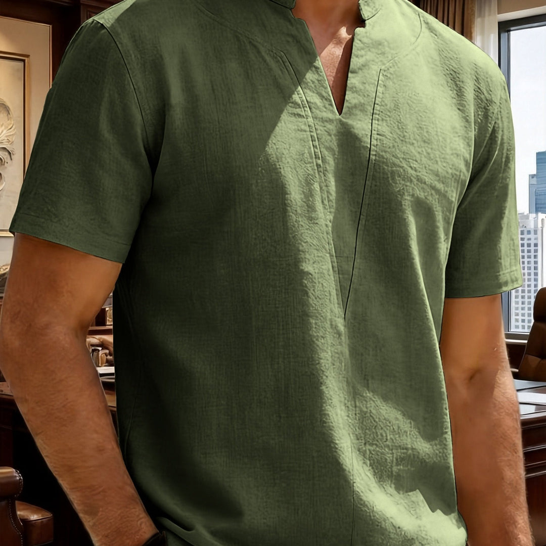 Grexric | Herren Leinenhemd mit Mao-Kragen und lockerer Passform