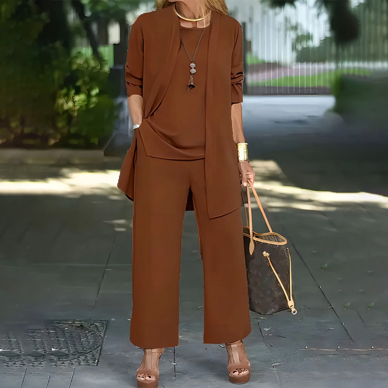 Orlisse | Minimalistisches 3-teiliges Weithosen-Outfit